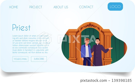Priest talking to parishioner in church or chapel landing page promotion vector flat design, Christian religious service Priest talking to parishioner in church or chapel landing page promotion vector flat design, Christian religious service 139398185