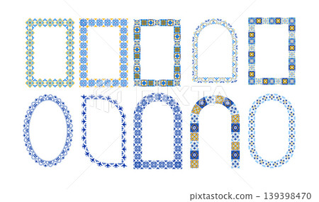 Ornamental frames collection with traditional Azulejo Portuguese tile patterns. Mediterranean 139398470
