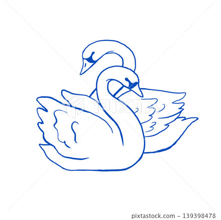 Vintage hand drawn two swans line art illustration for wedding, anniversary and Valentines day 139398478