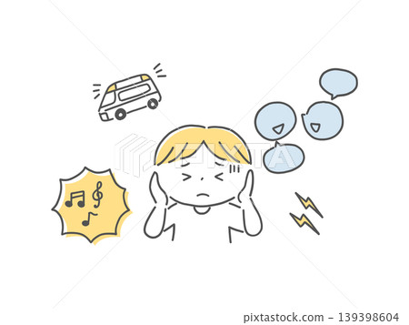 Children suffering from auditory hypersensitivity and sound stress (monochrome) 139398604