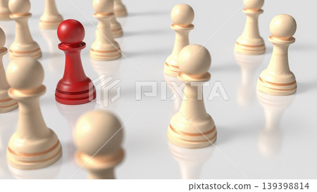 Red Chess Pawn Leadership Strategy 3d render. 139398814