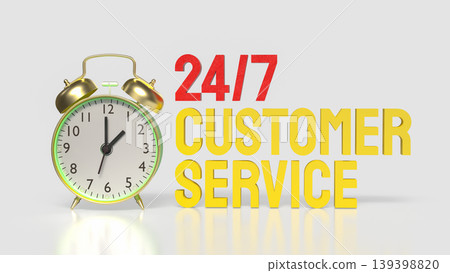 24 7 Customer Service Concept With Alarm Clock And Bold Yellow Text 3d render. 139398820