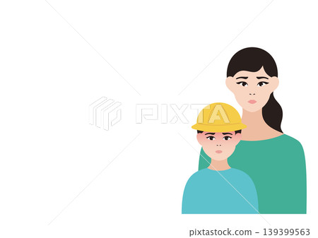 Vector illustration of a mother worried about her son's fever and a boy in his school uniform. Vector illustration of a mother worried about her son's fever and a boy in his school uniform. 139399563