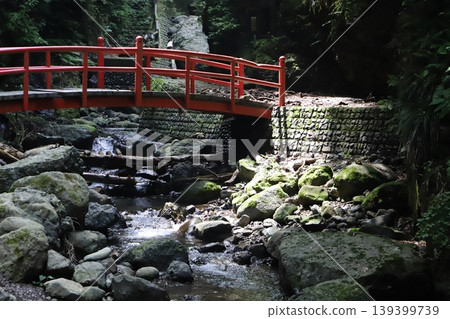 Shasui Falls (Yamashita Town, Ashigarakami District, Kanagawa Prefecture) and the Red Bridge 139399739