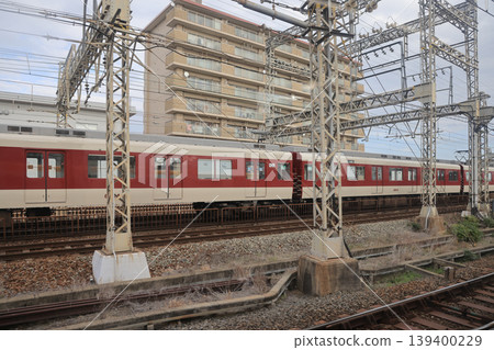 Kintetsu Saidaiji Depot with Multiple Trains Parked Nov 27 2025 Kintetsu Saidaiji Depot with Multiple Trains Parked Nov 27 2025 139400229