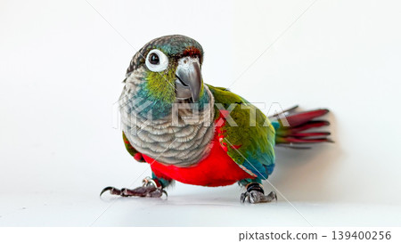 Crimson bellied conure parrot on the white background 139400256