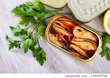 Marinated in oil mussels Marinated in oil mussels 139400706