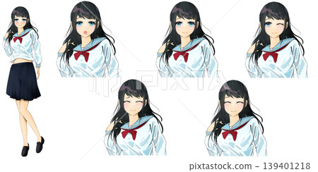 Full-body illustration of a cute high school girl with black, medium-length hair - TRPG character illustration/game character material Full-body illustration of a cute high school girl with black, medium-length hair - TRPG character illustration/game character material 139401218