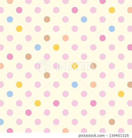 Vector illustration of colourful polka dot pattern on cream background for wallpaper, backdrop, fabric print, textile, garment, poster, postcard, print, cloth, texture, decorations, book cover design Vector illustration of colourful polka dot pattern on cream background for wallpaper, backdrop, fabric print, textile, garment, poster, postcard, print, cloth, texture, decorations, book cover design 139401326