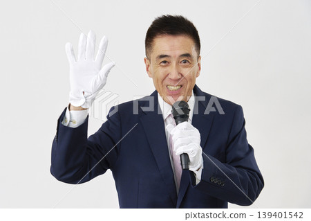 Male candidate giving a speech against a white background Male candidate giving a speech against a white background 139401542