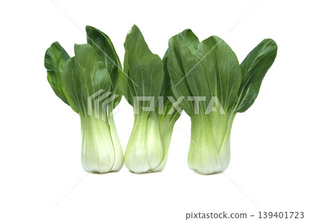 Fresh bok choy vegetables arranged on a clean white background for healthy eating 139401723