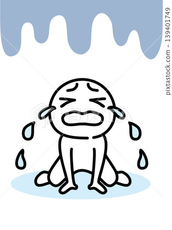 Simple illustration of a character sitting down and crying - in color Simple illustration of a character sitting down and crying - in color 139401749
