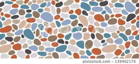 Pebble stone seamless pattern. Repeated smooth cobblestone background. Rounded stones sidewalk paving texture. Sea or river beach rocks repeating wallpaper. Landscaping pavement backdrop. Vector Pebble stone seamless pattern. Repeated smooth cobblestone background. Rounded stones sidewalk paving texture. Sea or river beach rocks repeating wallpaper. Landscaping pavement backdrop. Vector 139402178