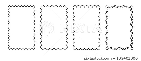 Frame set of standard ratio rectangles 3x5 with wavy, scallop, zigzag, double edges in vertical, mobile and portrait formats. 139402300