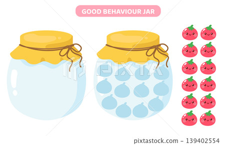 Cute reward jar system for children with tomato token Cute reward jar system for children with tomato token 139402554