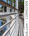 Urban waterfront railing with perspective lines 139402906