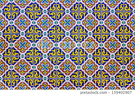 Mexican Ceramic Mosaic Wall. Tile Background Mexican Ceramic Mosaic Wall. Tile Background 139402907