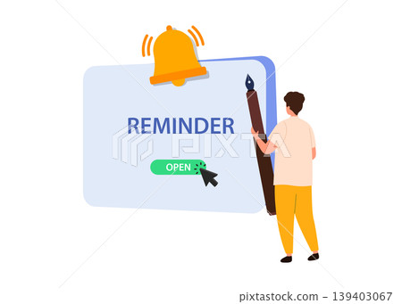 Digital Reminder Notification Concept with Alert Button stock illustration. 139403067
