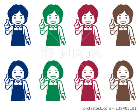 [Different hairstyle] Icon of a woman in an apron striking a number one pose 139403181