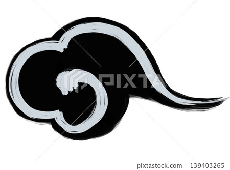 Clouds drawn with a brush_Round clouds_White border_Ink 139403265
