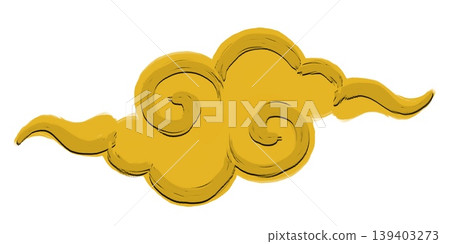 Clouds drawn with a brush_Horizontal clouds_Gold border_Gold 139403273