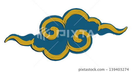 Clouds painted with a brush_Horizontal clouds_Gold border_Indigo 139403274