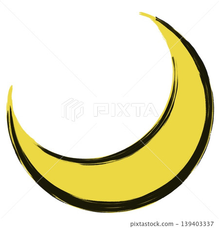 A crescent moon painted with a brush, with a black border and gold accents. A crescent moon painted with a brush, with a black border and gold accents. 139403337