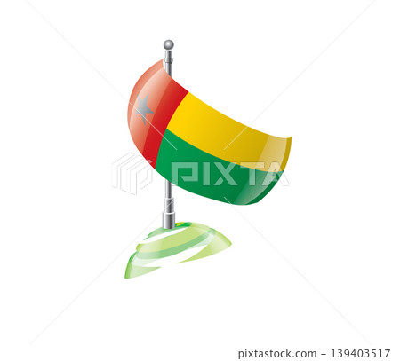 Highly detailed of waving Guinea Bissau flag with metallic pole and subtle shadow effects for print 139403517