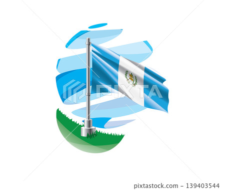Guatemalan flag on a green lawn against a background of blue abstract sky 139403544