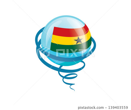 Stylish international icon showcasing Ghana flag within reflective globe design Stylish international icon showcasing Ghana flag within reflective globe design 139403559