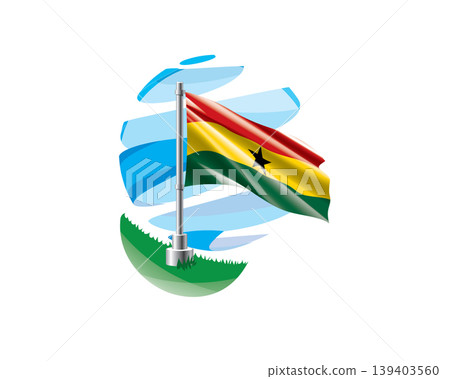 Ghana flag on a green lawn against a background of blue abstract sky Ghana flag on a green lawn against a background of blue abstract sky 139403560