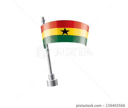 Clean representation showcasing Ghana flag attached to glossy metal pole Clean representation showcasing Ghana flag attached to glossy metal pole 139403568