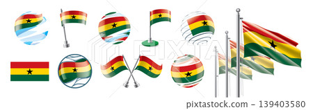 A set of vector Ghana flags of different designs A set of vector Ghana flags of different designs 139403580
