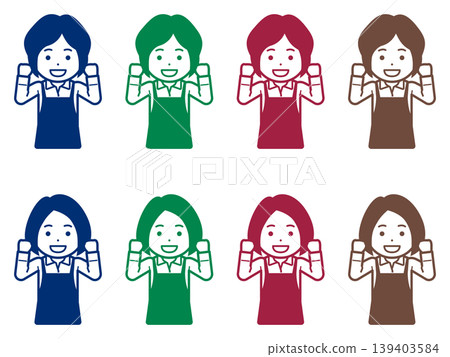 [Different hairstyle] Icon of a woman in an apron clenching her fist and saying "I'll do my best." 139403584