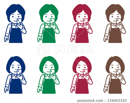 [Different hairstyle] Icon of a woman in an apron looking at her smartphone 139403585