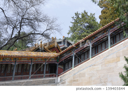 Decorated gallery of ancient Buddhist Foxiange Temple in Yiheyuan Park in Beijing, China Decorated gallery of ancient Buddhist Foxiange Temple in Yiheyuan Park in Beijing, China 139403844