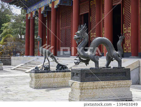 Entrance at Benevolence and Longevity Hall (Renshoudian) with Dragon and Phoenix statues In Beijing Entrance at Benevolence and Longevity Hall (Renshoudian) with Dragon and Phoenix statues In Beijing 139403849