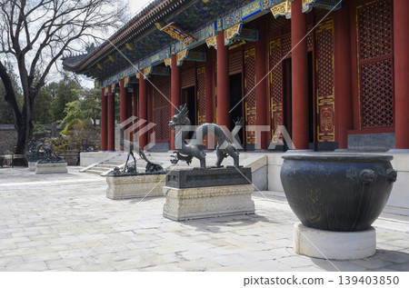 Entrance at Benevolence and Longevity Hall (Renshoudian) with Dragon and Phoenix statues In Beijing Entrance at Benevolence and Longevity Hall (Renshoudian) with Dragon and Phoenix statues In Beijing 139403850