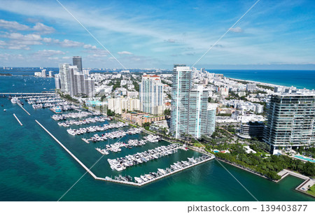 Biscayne bay. Downtown Miami marina with luxury yacht. Summer vacation. Luxury South beach marina. Luxury yacht. Miami south beach view. Yacht club. Marina in Miami, Florida. Luxury yachts 139403877