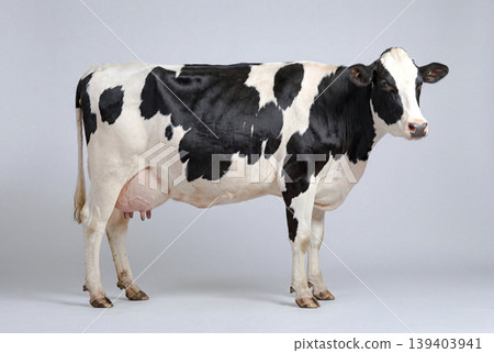Holstein dairy cows standing against a white background Holstein dairy cows standing against a white background 139403941