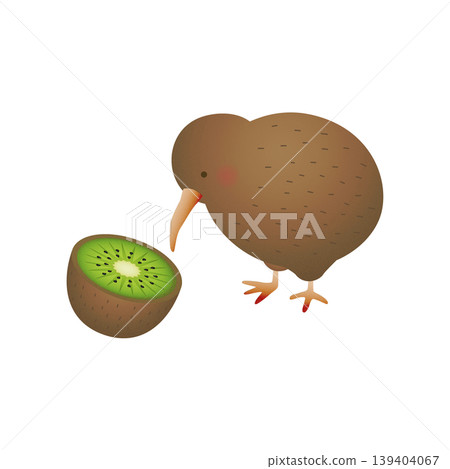 An illustration of a kiwi bird gazing at a kiwi fruit. Cute animal and fruit material. An illustration of a kiwi bird gazing at a kiwi fruit. Cute animal and fruit material. 139404067