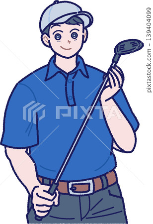 Illustration of a smiling man holding a golf club Illustration of a smiling man holding a golf club 139404099