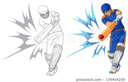 Cricket Batsman Hitting Ball with Impact Effect in Two Different Styles Cricket Batsman Hitting Ball with Impact Effect in Two Different Styles 139404289