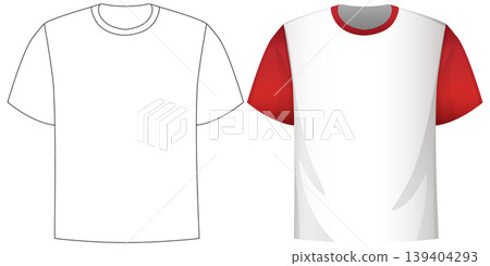 Vector Illustration of Blank and Red-Sleeve T-Shirts 139404293