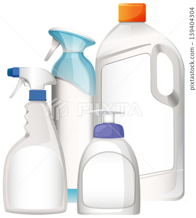 Assorted Plastic Cleaning Bottles with Dispensers and Spray Nozzles 139404304