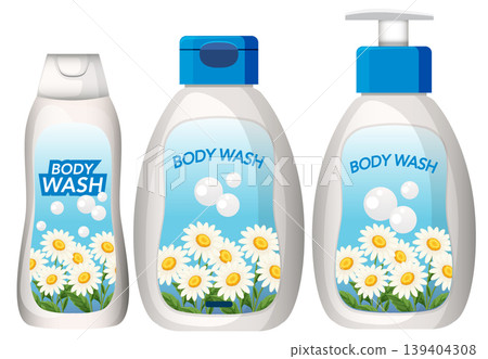Chamomile Body Wash Bottles with Floral Label Design 139404308
