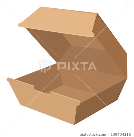 Open Brown Cardboard Clamshell Burger Box Vector Illustration 139404316