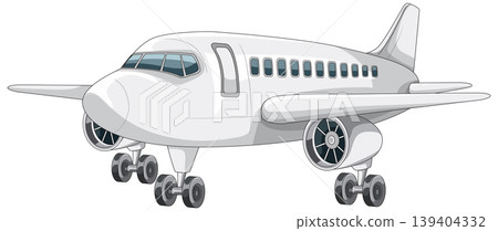 Cartoon Passenger Airplane on Landing Gear Side View 139404332