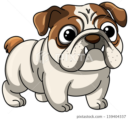 Cute Cartoon English Bulldog Puppy Standing on a White Background Cute Cartoon English Bulldog Puppy Standing on a White Background 139404337