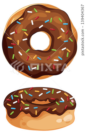 Chocolate Glazed Donut with Colorful Sprinkles Vector Illustration Set Chocolate Glazed Donut with Colorful Sprinkles Vector Illustration Set 139404367
